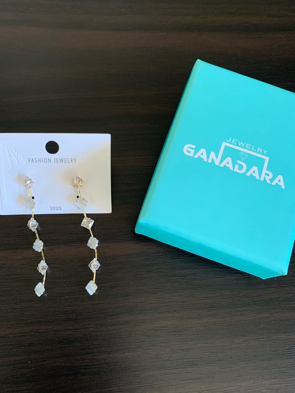 {Ganadara} NIB! Gold Dangle Earrings with Clear Crystals